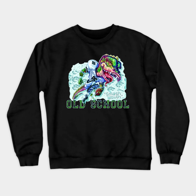 Old School Dinosaur Football Crewneck Sweatshirt by Mudge